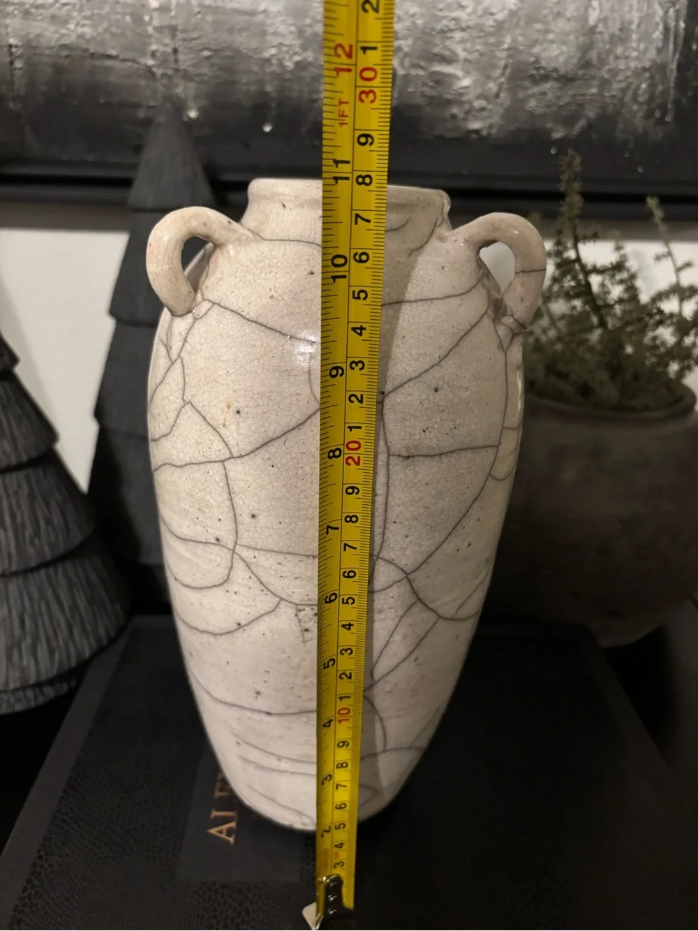 Vintage Cream Crackle-Glaze Dual-Handle Vase